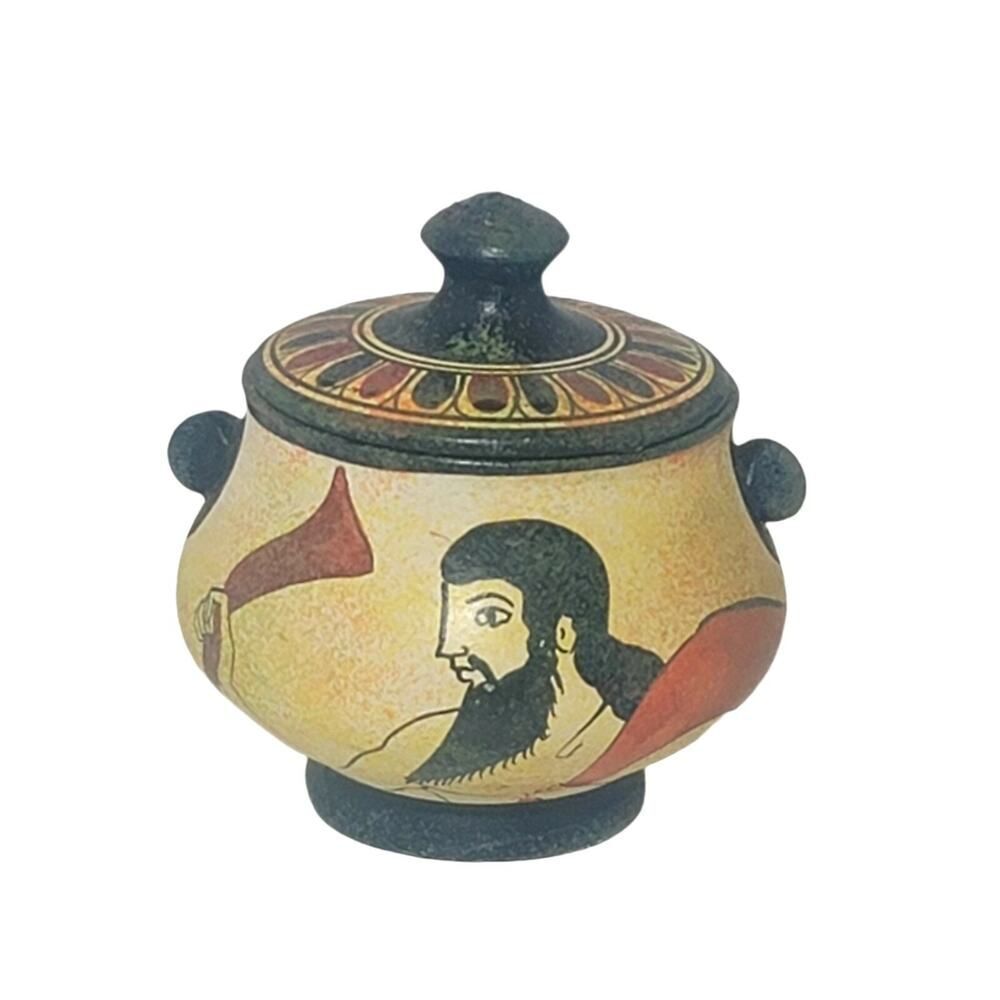 Vintage Greek Box Trinket Box With Lid Copy 480 BC Greece Hand Made 2.75" Tall